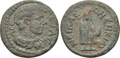 LYDIA. Kilbiani Inferiores (Nikaia). Geta (Caesar, 198-209). Ae. Obv: Λ CΕ ΓΕΤΑC. Draped and cuirassed bust right. Rev: NEIKAEΩN EN KIΛΒ. Telesphoros standing facing. SNG Tübingen 3703 var. (Obverse l