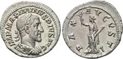 MAXIMINUS THRAX (235-238). Denarius. Rome. Obv: IMP MAXIMINVS PIVS AVG. Laureate, draped and cuirassed bust right. Rev: PAX AVGVSTI. Pax standing left with branch and sceptre. RIC 12. Condition: Extre
