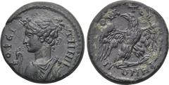 LYDIA. Thyateira. Pseudo-autonomous (2nd century AD). Ae. Obv: BOPEITHNH. Draped bust of Artemis left, holding bow; quiver over shoulder. Rev: ΘYATEIPHNΩN. Eagle standing right on thunderbolt, head le
