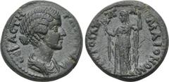 LYDIA. Maeonia. Faustina II (Augusta, 147-176). Ae. Obv: Draped bust right. Rev: CTP TO Γ AΠΠA MAIONΩN. Demeter standing facing, head left, holding grain ears, poppy and long torch. BMC 40. Condition: