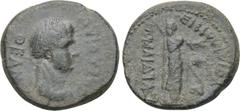 LYDIA. Sardes. Octavia (Augusta, 54-62). Ae. Obv: OKTABIAN. Draped bust of Octavia right, wearing wreath of grain ears. Rev: ΣAPΔIANΩN EΠI MINΔIOY ΣTPA TO B. Veiled female figure standing right, with 