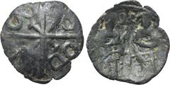 ANDRONICUS II and MICHAEL IX (1295-1320). Ae Trachy. Constantinople. Obv: Large cross with small cross in centre; Large B's arranged diagonally in each angle. Rev: Andronicus left and Michael right, s