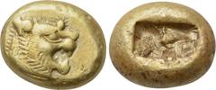 KINGS OF LYDIA. Time of Alyattes-Kroisos. EL Trite (Circa 610-546 BC). Obv: Head of roaring lion right, star on forehead. Rev: Double incuse square punch. Weidauer 86-89; SNG Kayhan 1013. Condition: G