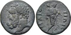 LYDIA. Maeonia. Pseudo-autonomous. Ae (3rd century AD). Obv: Bearded head of Herakles left. Rev: MAIONΩN. Herakles advancing right, wearing lion skin and holding club over shoulder. SNG Copenhagen 214