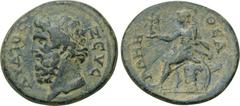 LYDIA. Sardes. Pseudo-autonomous. Ae (2nd-3rd centuries AD). Obv: ZEVC ΛVΔΙΟC. Diademed head of Zeus left. Rev: ΘΕΑ ΡΩΜΗ. Roma seated left on arms, holding Victory and parazonium. BMC 77. Condition: V