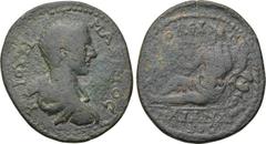 LYDIA. Tripolis. Maximus (Caesar, 235-238). Ae. Obv: K Γ YOVH MAΞΙΜΟC. Draped and cuirassed bust right. Rev: TPIΠOΛEIT / MAIANDPOC. River-god Maiandros reclining left, holding branch and cornucopia; r