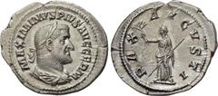 MAXIMINUS THRAX (235-238). Denarius. Rome. Obv: MAXIMINVS PIVS AVG GERM. Laureate, draped and cuirassed bust right. Rev: PAX AVGVSTI. Pax standing left with branch and sceptre. RIC 12. Condition: Near