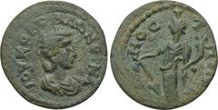 LYDIA. Mostene. Salonina (254-268). Ae. Obv: IOY KOP SALΩNEINA. Draped bust right. Rev: MOCTHNΩN. Tyche standing left, holding rudder and cornucopia. SNG Copenhagen 287. Condition: Very fine. Weight: 