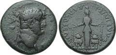 LYDIA. Philadelphia. Titus (79-81). Ae. Obv: TITOΣ KAIΣAP. Laureate head right. Rev: ΦΛABIΩN ΦIΛAΔEΛΦEΩN. Female cult statue standing facing between two lions. RPC 1330. Condition: Very fine. Weight: 