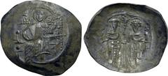 EMPIRE OF NICAEA. Theodore I Comnenus-Lascaris (1208-1222). Aspron Trachy. Magnesia. Obv: IC - XC. Christ enthroned facing, wearing nimbus cruciger, pallium and colobium, raising hand in benediction a