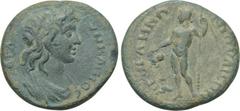 LYDIA. Gordus Julia. Pseudo-autonomous. Ae (Circa 101-200). Obv: IEPA CYNKΛHTOC. Draped bust of the senate right. Rev: ΓΟΡΔΗΝΩΝ ΙΟVΛΙΕΩΝ. Dionysos standing left, holding thyrsos and pouring wine out o