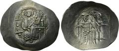 EMPIRE OF NICAEA. Theodore I Comnenus-Lascaris (1208-1222). Elektron-Aspron Trachy. Magnesia. Obv: IC - XC. Christ enthroned facing, wearing nimbus cruciger, pallium and colobium, raising hand in bene