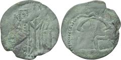 BULGARIA. Ivan Alexander (1331-1371). Trachy. Turnovo. Obv: Ivan Alexander and Theodora standing facing, holding long cross. Rev: Monogram. Dochev 3070 ff. Condition: Very fine. Weight: 0.67 g. Diamet