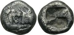 KINGS OF LYDIA. Kroisos (Circa 560-546 BC). Hemihekte – 1/12 Stater. Sardes. . Obv: Confronted foreparts of lion and bull. Rev: Incuse square punch. SNG Kayhan 1020. Condition: Near very fine. Weight: