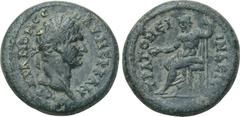 LYDIA. Stratonicaea-Hadrianopolis. Trajan (AD 98-117). Ae. Obv: AV NЄPBAN TPAIANON CЄ. Laureate head right. Rev: INΔЄI CTRATONЄI. Zeus seated left, holding patera and sceptre. SNG von Aulock 8268. Con