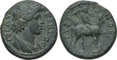 LYDIA. Thyateira. Pseudo-autonomous. Time of Trajan to Hadrian (98-138). Ae. Obv: IEPA CYNKΛHTOC. Veiled and draped bust of the Senate right. Rev: TYPIMNOC. Tyrimnos on horseback right. BMC 15 corr.; 