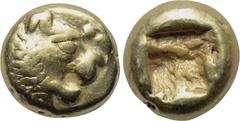KINGS OF LYDIA. Alyattes (Circa 610-560 BC). EL Hemihekte. Sardes. Obv: Head of roaring lion right, star on forehead. Rev: Square incuse punch. SNG Kayhan 1015; Weidauer 79-85. Condition: Very fine. W