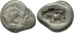KINGS OF LYDIA. Kroisos (Circa 560-546 BC). 1/3 Siglos. Sardes. Obv: Confronted foreparts of lion and bull. Rev: Double incuse square punch. Rosen 666. Condition: Near very fine. Weight: 3.44 g. Diame