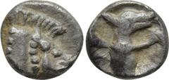 DYNASTS OF LYCIA. Uncertain dynast. Hemiobol (Circa 480-430 BC). Obv: Forepart of boar right. Rev: Head and neck of leashed dog right within incuse square. Cf. Traité 184 (Dog left); Falghera -; Visma