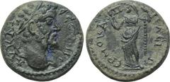 LYDIA. Hermokapelia. Septimius Severus (193-211). Ae. Obv: AV KAI CЄOVHPO. Laureate head right. Rev: ЄPMOKAΠHΛЄITΩ. Figure standing left, holding uncertain object and sceptre. SNG von Aulock -; SNG Co
