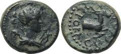 LYDIA. Hierocaesarea. Pseudo-autonomous. Ae (Late 1st-mid 2nd centuries AD). Obv: Draped bust of Artemis right, bow and quiver over shoulder. Rev: IEPOKAICAPEΩN. Forepart of stag right. SNG von Aulock