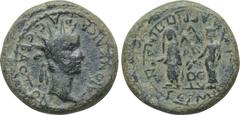 LYDIA. Magnesia ad Sipylum. Caligula (37-41). Ae. Obv: ΓΑΙOΝ KAICAPA CEBACTON. Radiate head right. Rev: ΓΕΡΜΑΝΙΚΟΝ ΚΑΙ AΓΡΙΠΠΙΝΑΝ / MA AΠΟ CIΠ. Germanicus, togate and veiled, standing facing on left, 