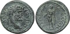 LYDIA. Philadelphia. Septimius Severus (193-211). Ae. Obv: AV KAI Λ CЄOVHPOC. Laureate head right. Rev: ΦΙΛΑΔЄΛΦЄΩΝ. Hermes standing left, holding purse and caduceus. SNG von Aulock -; SNG Copenhagen 