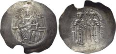 EMPIRE OF NICAEA. Theodore I Comnenus-Lascaris (1208-1222). Electrum Aspron Trachy. Magnesia. Obv: IC - XC. Christ Pantokrator seated facing on throne. Rev: ΘЄΟΔWPOC ΔЄCΠOT O ΘЄΟΔWΡΟC. Theodore and St