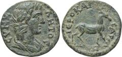 LYDIA. Hierocaesaraea. Pseudo-autonomous. Ae (1st-2nd centuries AD). Obv: CYNKΛHTOC. Draped bust of the Senate right. Rev: IEPOKAICAPEΩN. Stag standing right. SNG von Aulock 2957. Condition: Very fine