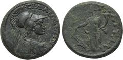 LYDIA. Silandos. Pseudo-autonomous issue. Time of Marcus Aurelius and Lucius Verus(161-180). Ae. Sta. Attalianos, Archon. Obv: CΙΛΑΝΔΕΩΝ. Helmeted bust of Athena (or Roma) right, wearing aegis. Rev: 