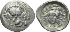 DYNASTS OF LYCIA. Zagaba (Circa 400-380 BC). Third Stater. Obv: Facing scalp of lion. Rev: Helmeted head of Athena facing slightly left. Lycian legend around. SNG von Aulock 4209. Condition: Very fine