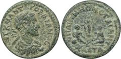 LYDIA. Hypaepa. Gordian III (238-244). Ae. Aelius Ant. Taeta, magistrate. Obv: AVT K M ANT GOPΔIANOC. Laureate, draped and cuirassed bust right. Rev: VΠAIPHNΩN CT AI ANT / TAETA. Cult statue of Artemi