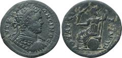 LYDIA. Thyateira. Caracalla (197-217). Ae. Obv: AVT K M ANTΩNINOC. Laureate, draped and cuirassed bust right. Rev: ΘYATEIRHNΩN. Athena seated left with spear and palladion; shield below seat. BMC 100;