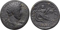 LYDIA. Hyrcanis. Commodus (177-192). Ae. L. Antoninus, strategos . Obv: AV KAI M AVPH KOMOΔOC. Laureate, draped and cuirassed bust right. Rev: CTPA Λ ANTΩNЄINOV VPKANΩN. Demeter driving biga of serpen