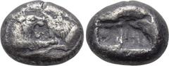 KINGS OF LYDIA. Kroisos (Circa 560-546 BC). 1/3 Siglos. Sardes. Obv: Confronted foreparts of lion and bull. Rev: Two incuse square punches. Traité I 412; Rosen 666. Condition: Very fine. Weight: 3.25 
