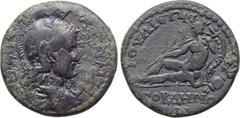 LYDIA. Gordus Julia. Pseudo-autonomous. (2nd century AD). Ae. Obv: ΘЄA PΩMH. Helmeted and draped bust of Roma right. Rev: IOVΛIЄΩN ΓOPΔHNΩN. River-god Phrygius reclining left, holding reed and cornuco