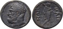 LYDIA. Maeonia. Pseudo-autonomous. Ae (3rd century AD). Obv: Bearded head of Herakles left. Rev: MAIONΩN. Hercules advancing right, wearing lion skin and holding club over shoulder. SNG Copenhagen 214