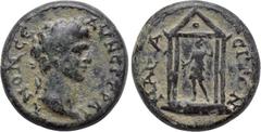 LYDIA. Nacrasa. Trajan (98-117). Ae. Obv: AV NЄP TPAIANON CЄ. Laureate head right. Rev: NAKPACITΩN. Tetrastyle temple, with pellet in pediment and containing Artemis standing left, holding bow and dra