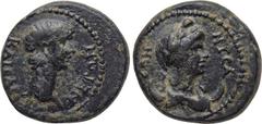 LYDIA. Nysa. Nero (54-68). Ae. Obv: KAICAP NEPΩN. Bare head of Nero right. Rev: NYCAЄΩN. Draped female bust right, wearing Phrygian cap and set upon crescent. RPC I 2669. Condition: Very fine. Weight: