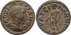 LYDIA. Thyateira. Valerian II (Caesar, 256-258). Ae. Obv: K OVAΛEPIANOC . Bare-head, draped and cuirassed bust right. Rev: ΘYATEIPHNΩN. Apollo standing facing, head left, holding branch and double axe