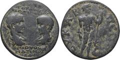PHRYGIA. Eucarpea. Maximinus Thrax, with Maximus Caesar (235-238). Ae. Obv: AVT K Γ IOV OVHΡ MAΞIMЄINOC Γ IOV OVHP MAΞIMOC KAI. Laureate, draped and cuirassed bust of Maximinus and bareheaded, draped 