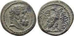 LYDIA. Blaundus. Pseudo-autonomous. Time of the Antonines (138-192). Ae. Obv: Head of Hercules right. Rev: ΒΛΑVΝΔЄΩΝ. Eagle standing right, head left. RPC IV online 1195; BMC 38-9. Rare Condition: Ver