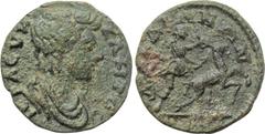 LYDIA. Daldis. Pseudo-autonomous. Ae (Circa 30-276). Obv: Draped bust of the Senate right. Rev: ΔAΛΔIANΩN. Artemis standing right, holding by the antlers stag kneeling right. Hunter coll. 450. Conditi