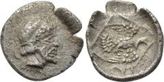 IONIA. Magnesia ad Maeandrum. Archepolis (Circa 459 BC). Tetartemorion. Obv: Diademed head right. Rev: Eagle flying right within square border; all within incuse square. CNG E-334, lot 85; CNG 85, lot