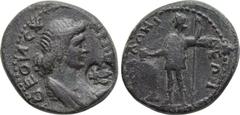 LYDIA. Apollonis. Pseudo-autonomous. Time of the Antonines (138-192). Ae. Obv: ΘΕΟΝ CYNKΛHTON. Draped bust of the Senate right. c/m: bee within round incuse. Rev: ΑΠΟΛΛΩΝΙΔΕΩΝ. Dionysos standing facin