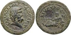 LYDIA. Dioshieron. Pseudo-autonomous. Time of Caracalla (198-217). Ae. Obv: EΠI AΠOΛΛΩNIOY ΔIOCIEPIT / ΩΝ. Head of Demos right. Rev: KAYCTPOC. River god Kaystros reclining left, holding reed and resti