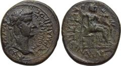 LYDIA. Philadelphia. Caligula (37-41). Ae. Artemon Hermogenous, magistrate. Obv: ΓΑΙΟC KAICAP ΓEPMANIKOC NEOKAICAPEΩN. Laureate head right. Rev: ΑΓPIΠΠINA APTEMΩN ΕΡΜΟΓENOYC. Agrippina I as goddes sea