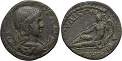 LYDIA. Gordus Julia. Pseudo-autonomous. (2nd century AD). Ae. Obv: ΘЄA PΩMH. Helmeted and draped bust of Roma right. Rev: IOVΛIЄΩN ΓOPΔHNΩN. River-god Phrygius reclining left, holding reed and cornuco
