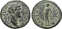 LYDIA. Nacrasa. Trajan (98-117). Ae. Obv: AY NEPBAN TPAIANON CE. Laureate head right. Rev: NAKPACEITΩN. Apollo standing left, holding arrow or bow. Imhoof-Blumer -; Mionnet -; SNG ANS -; ANG Copenhage