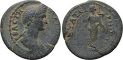 LYDIA. Thyatira. Matidia (Augusta, 112-119). Ae. Obv: ΜΑΤΙΔΙΑ СЄΒΑСΤΗ. Draped bust right. Rev: ΘVΑΤЄΙΡΗΝΩΝ. Tyche standing left, holding rudder and cornucopia. RPC III 1831. Very rare Condition: Very 